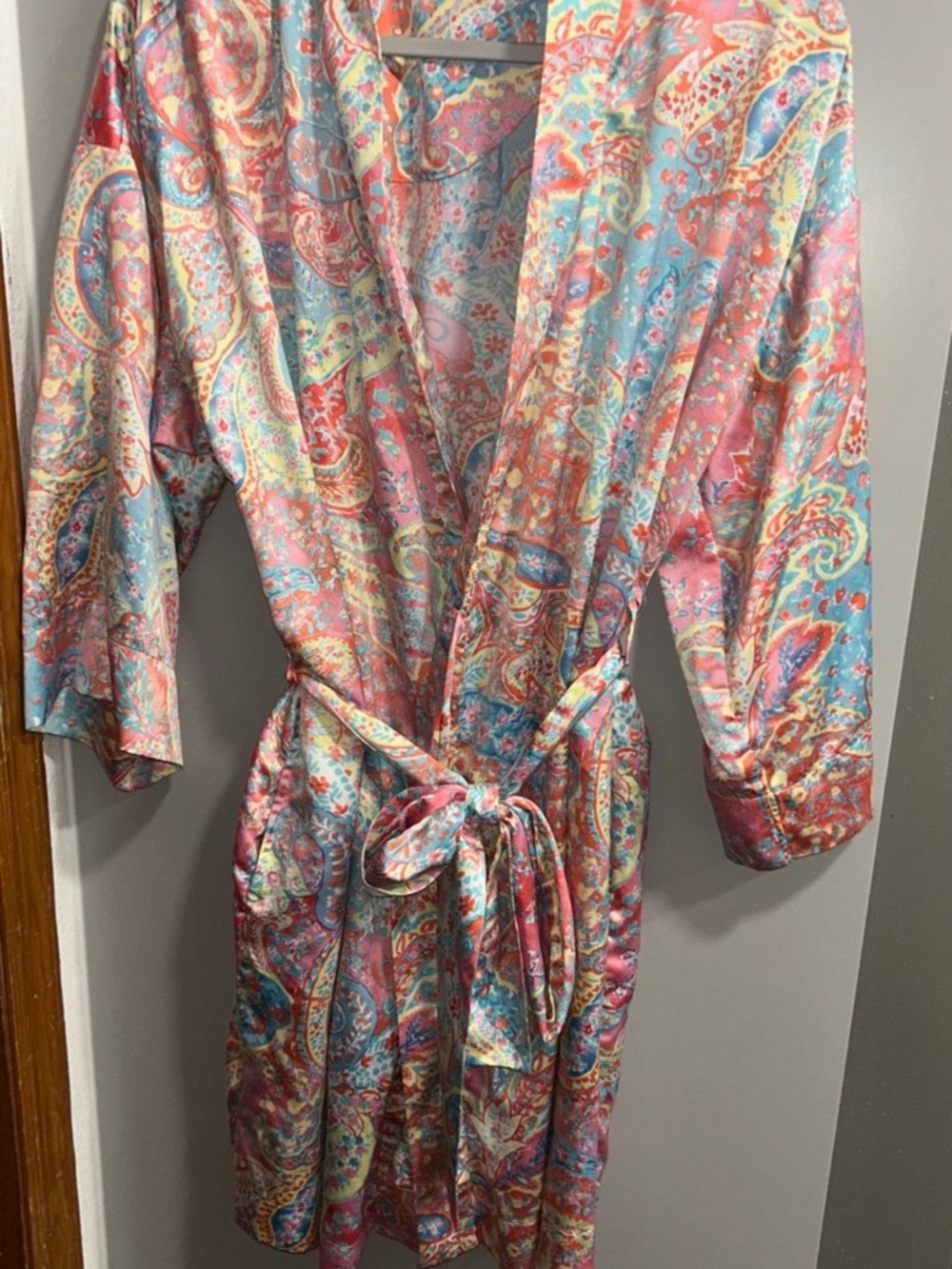 Ralph Lauren Pastel Coral, Aqua & Cream Paisley Kimono